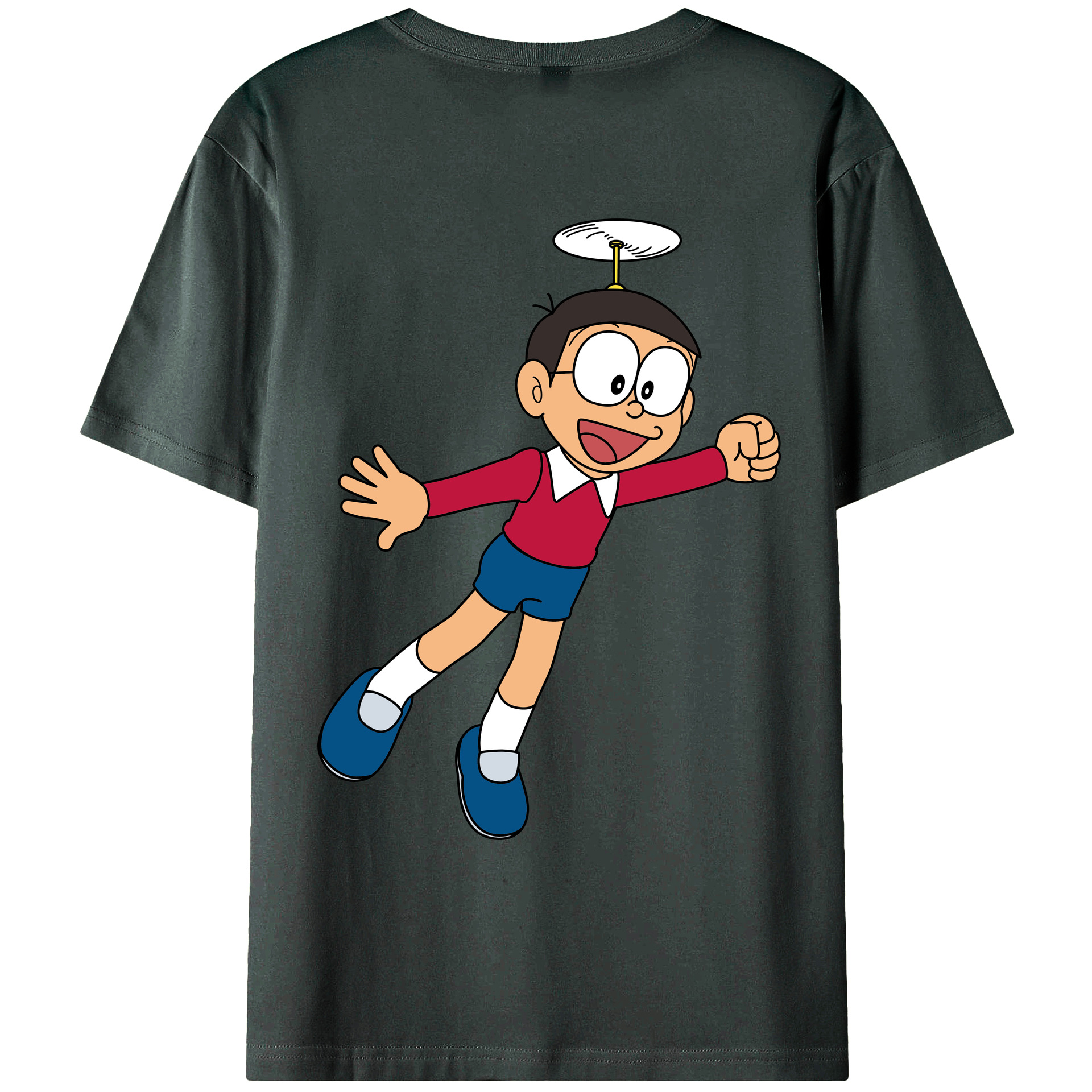 （画像用） ドラえもん 野比 のび太 Doraemon Nobita Nobi 綿100％ メンズ半袖Tシャツ（バックプリント） 通気性